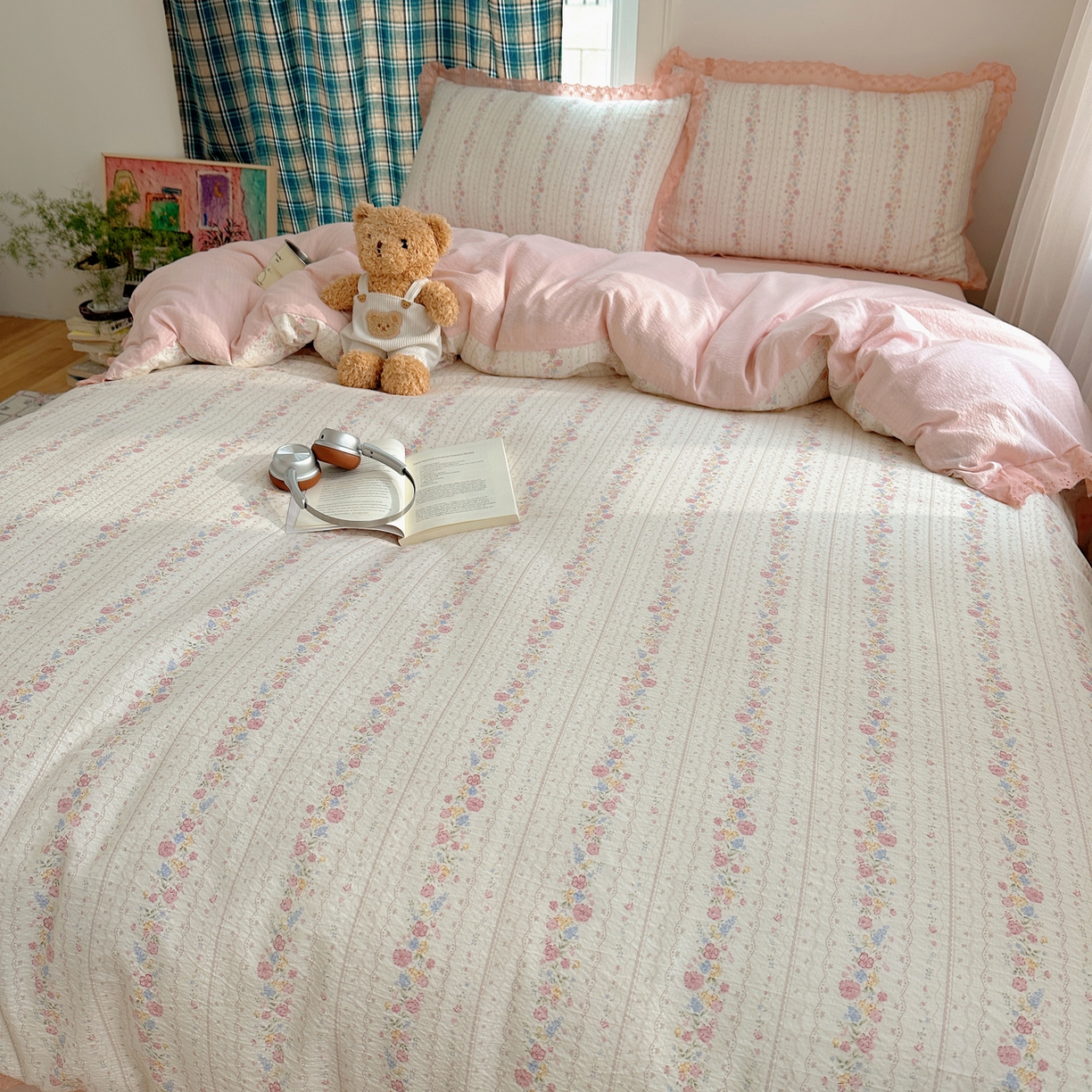 91家纺网 家纺一手货源 找家纺 仟网汇 2026新款彩色花边皱皱纱四件套 扶摇