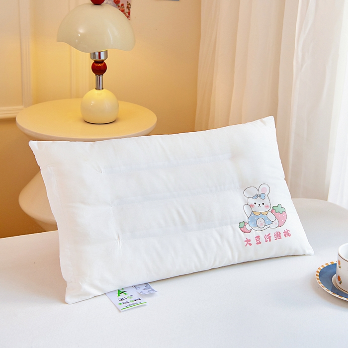 91家纺网 家纺一手货源 找家纺 吉咪兔家纺 2026新款儿童A类全棉大豆纤维枕芯单人学生宿舍枕头幼儿园卡通软枕护颈椎 小兔子