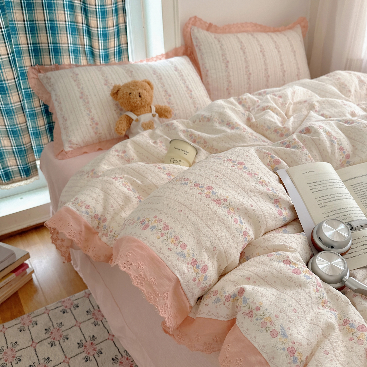 91家纺网 家纺一手货源 找家纺 仟网汇 2026新款彩色花边皱皱纱四件套 扶摇