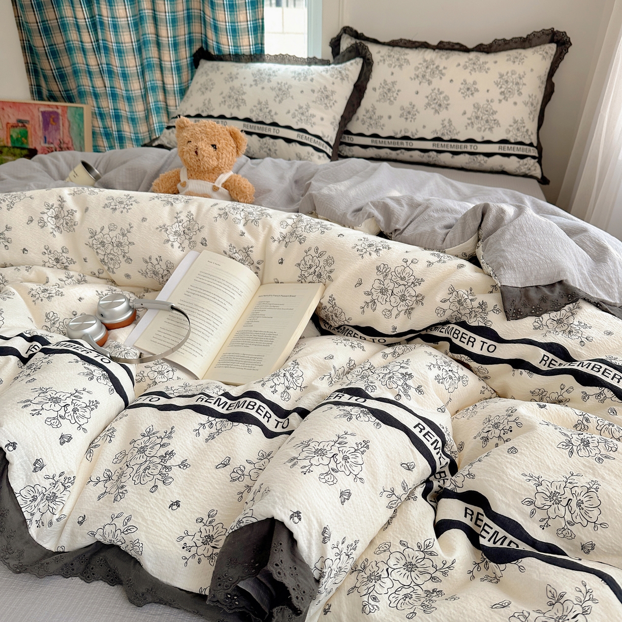 91家纺网 家纺一手货源 找家纺 仟网汇 2026新款彩色花边皱皱纱四件套 赫本