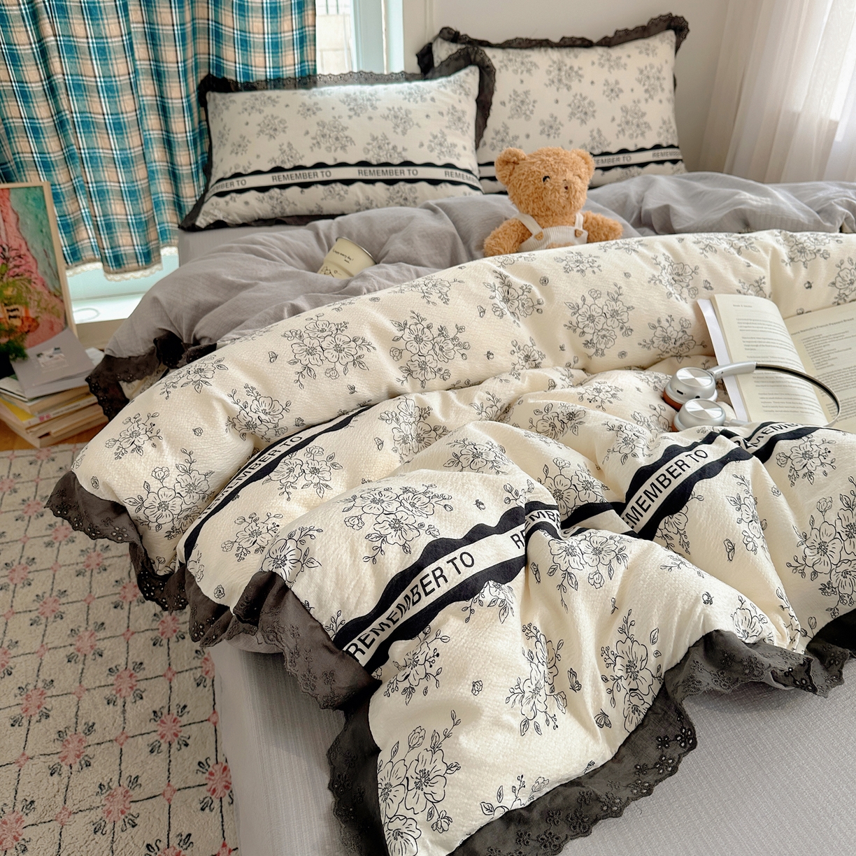 91家纺网 家纺一手货源 找家纺 仟网汇 2026新款彩色花边皱皱纱四件套 赫本