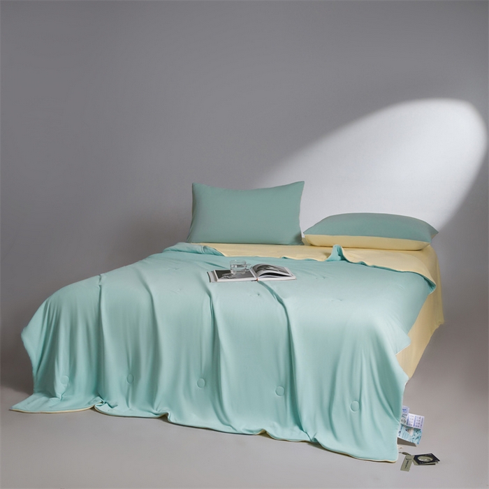 91家纺网 家纺一手货源 找家纺 雯豆家纺 2026春夏新款锦氨夏被空调被子被芯夏季凉感被小冰皮薄被子夏被夏凉被空调被 小冰皮-星辰绿+淡雅黄