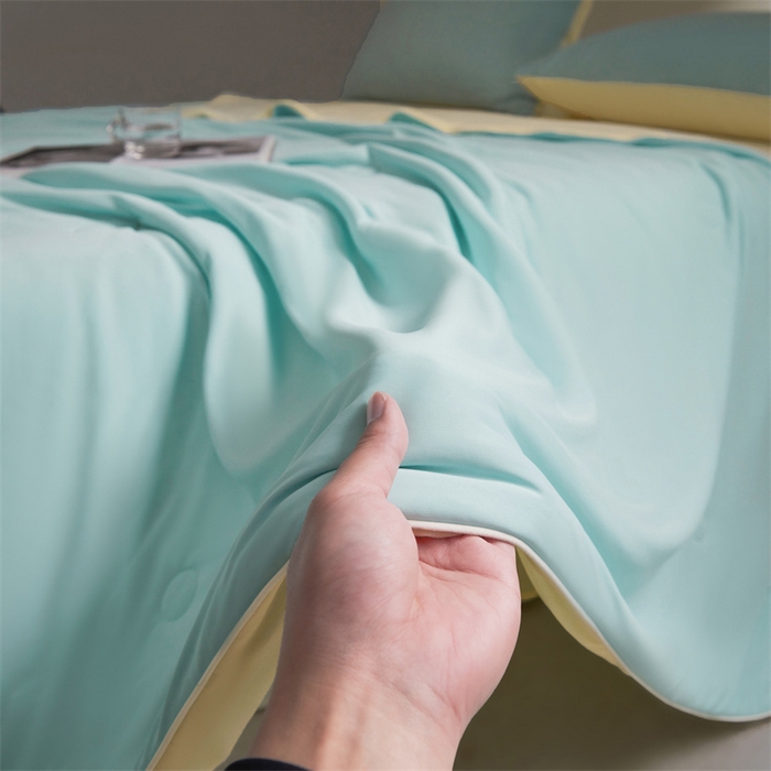 91家纺网 家纺一手货源 找家纺 雯豆家纺 2026春夏新款锦氨夏被空调被子被芯夏季凉感被小冰皮薄被子夏被夏凉被空调被 小冰皮-星辰绿+淡雅黄