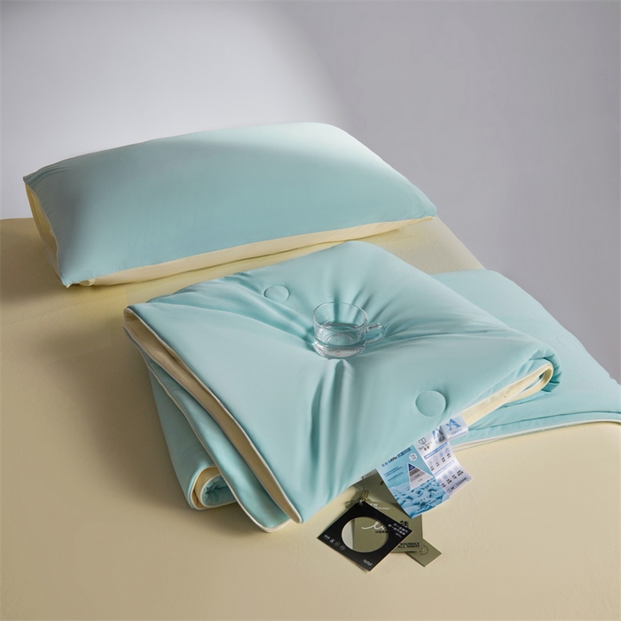 91家纺网 家纺一手货源 找家纺 雯豆家纺 2026春夏新款锦氨夏被空调被子被芯夏季凉感被小冰皮薄被子夏被夏凉被空调被 小冰皮-星辰绿+淡雅黄