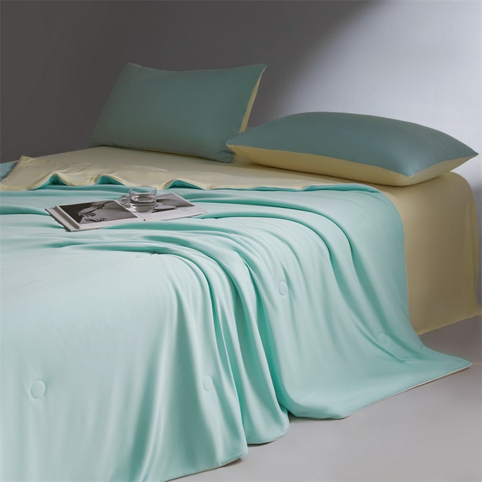 91家纺网 家纺一手货源 找家纺 雯豆家纺 2026春夏新款锦氨夏被空调被子被芯夏季凉感被小冰皮薄被子夏被夏凉被空调被 小冰皮-星辰绿+淡雅黄