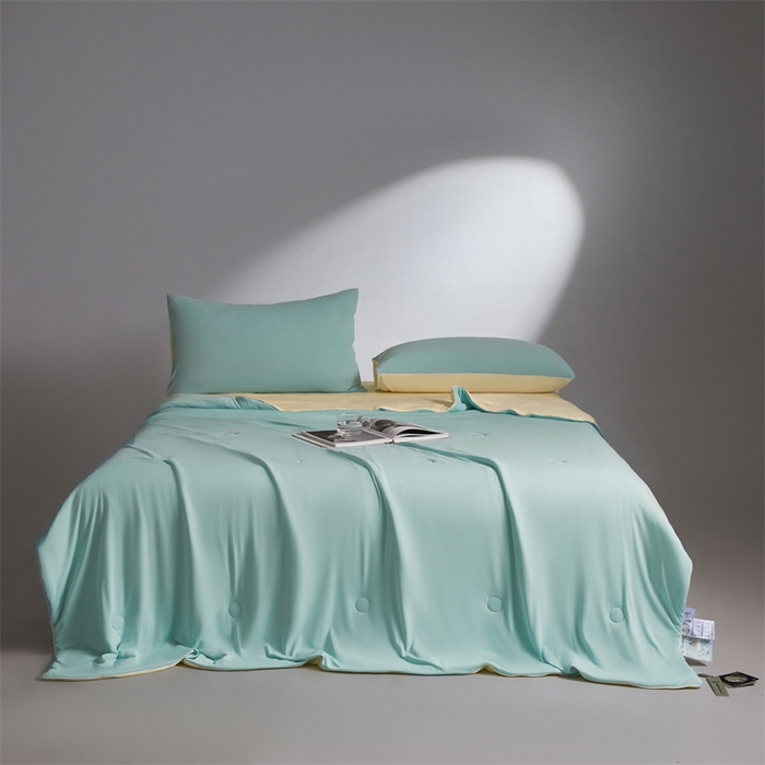 91家纺网 家纺一手货源 找家纺 雯豆家纺 2026春夏新款锦氨夏被空调被子被芯夏季凉感被小冰皮薄被子夏被夏凉被空调被 小冰皮-星辰绿+淡雅黄