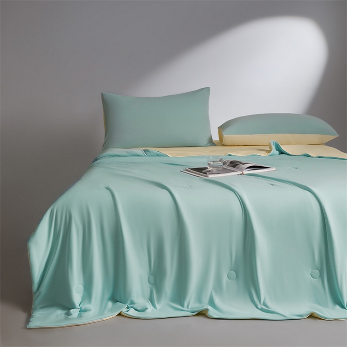 91家纺网 家纺一手货源 找家纺 雯豆家纺 2026春夏新款锦氨夏被空调被子被芯夏季凉感被小冰皮薄被子夏被夏凉被空调被 小冰皮-星辰绿+淡雅黄