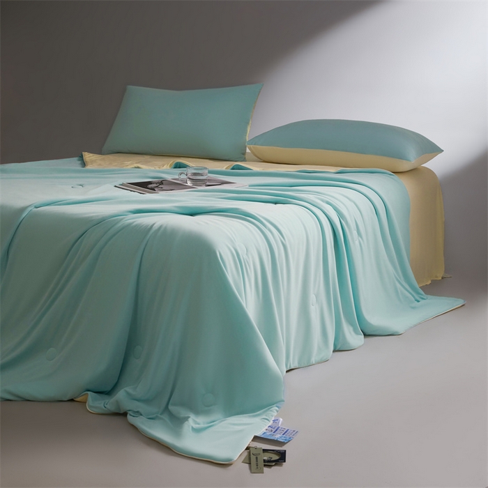 91家纺网 家纺一手货源 找家纺 雯豆家纺 2026春夏新款锦氨夏被空调被子被芯夏季凉感被小冰皮薄被子夏被夏凉被空调被 小冰皮-星辰绿+淡雅黄