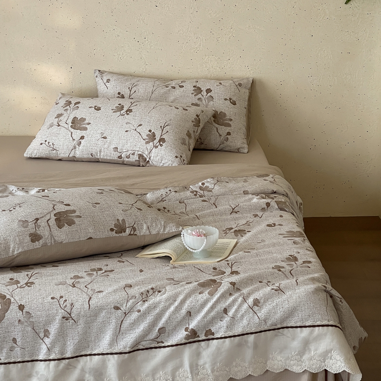 91家纺网 家纺一手货源 找家纺 （总）一加一 2026新款花边素麻复古风大豆夏被夏凉被空调被四件套-素麻生活