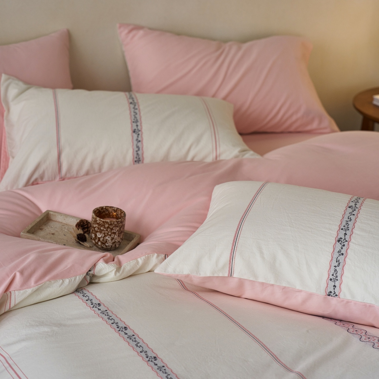 91家纺网 家纺一手货源 找家纺 （总）安莱生活 2026春夏新款水洗棉色织全棉纯棉剪花繁花系列四件套 剪花繁花系列（券后最低控价319）