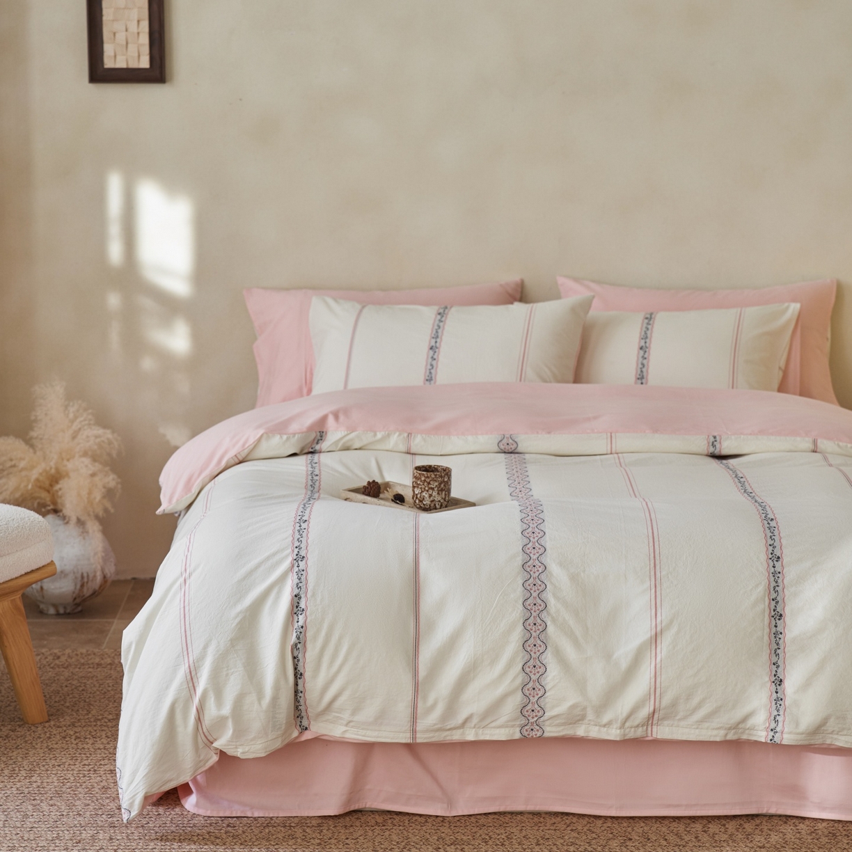 91家纺网 家纺一手货源 找家纺 （总）安莱生活 2026春夏新款水洗棉色织全棉纯棉剪花繁花系列四件套 剪花繁花系列（券后最低控价319）