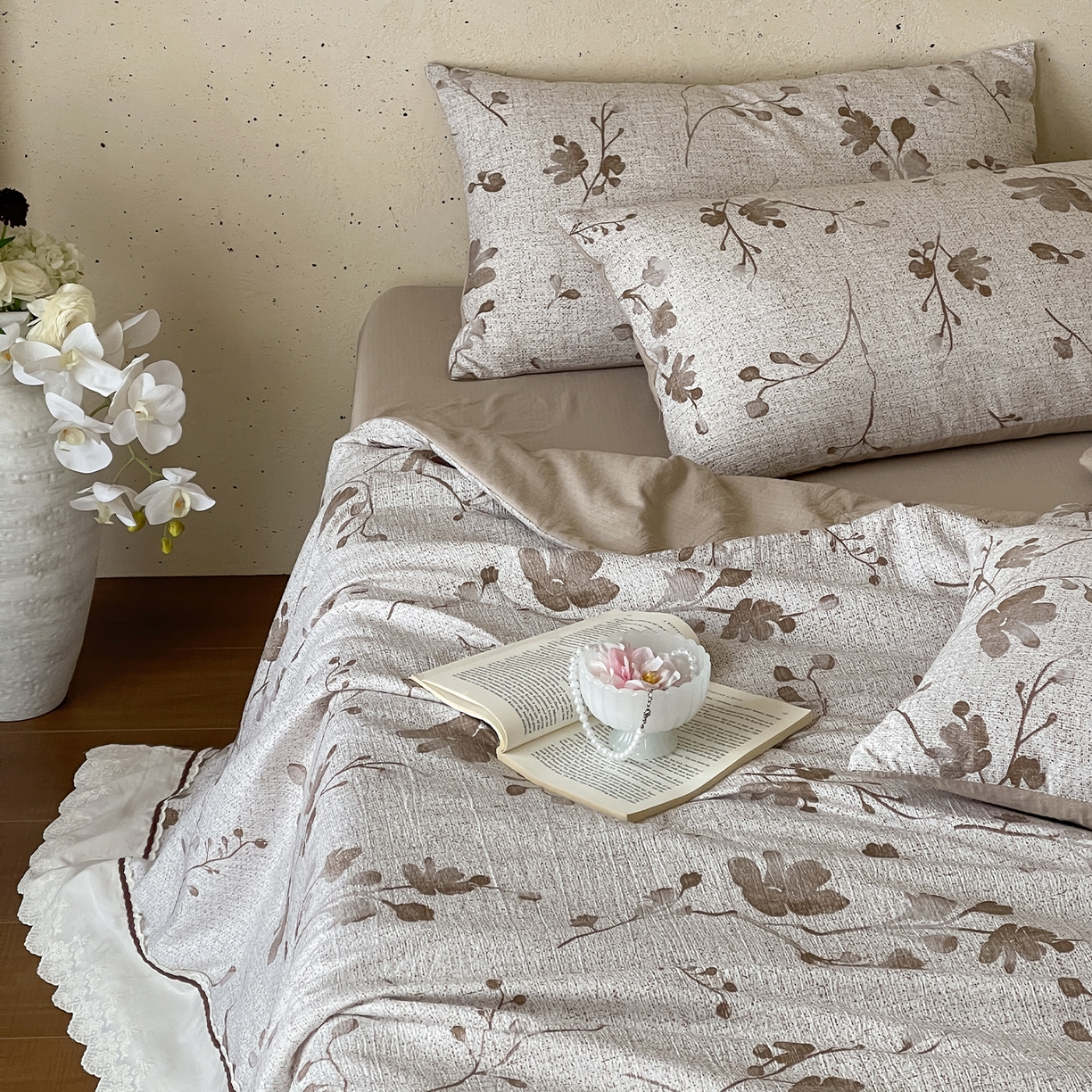 91家纺网 家纺一手货源 找家纺 （总）一加一 2026新款花边素麻复古风大豆夏被夏凉被空调被四件套-素麻生活