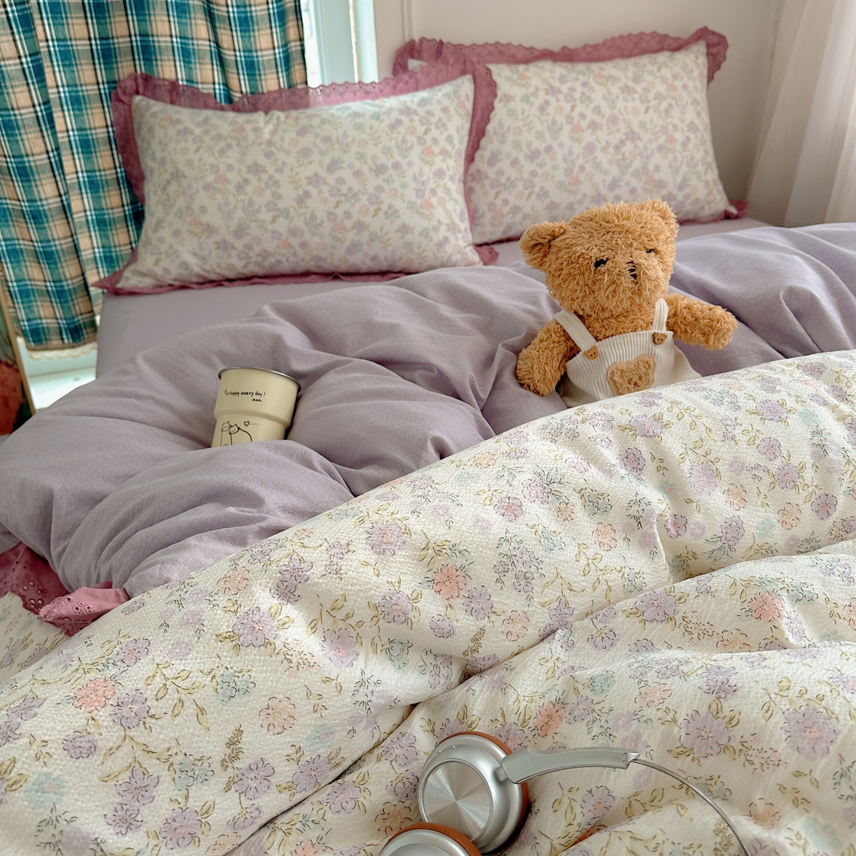 91家纺网 家纺一手货源 找家纺 仟网汇 2026新款彩色花边皱皱纱四件套 花漫漫