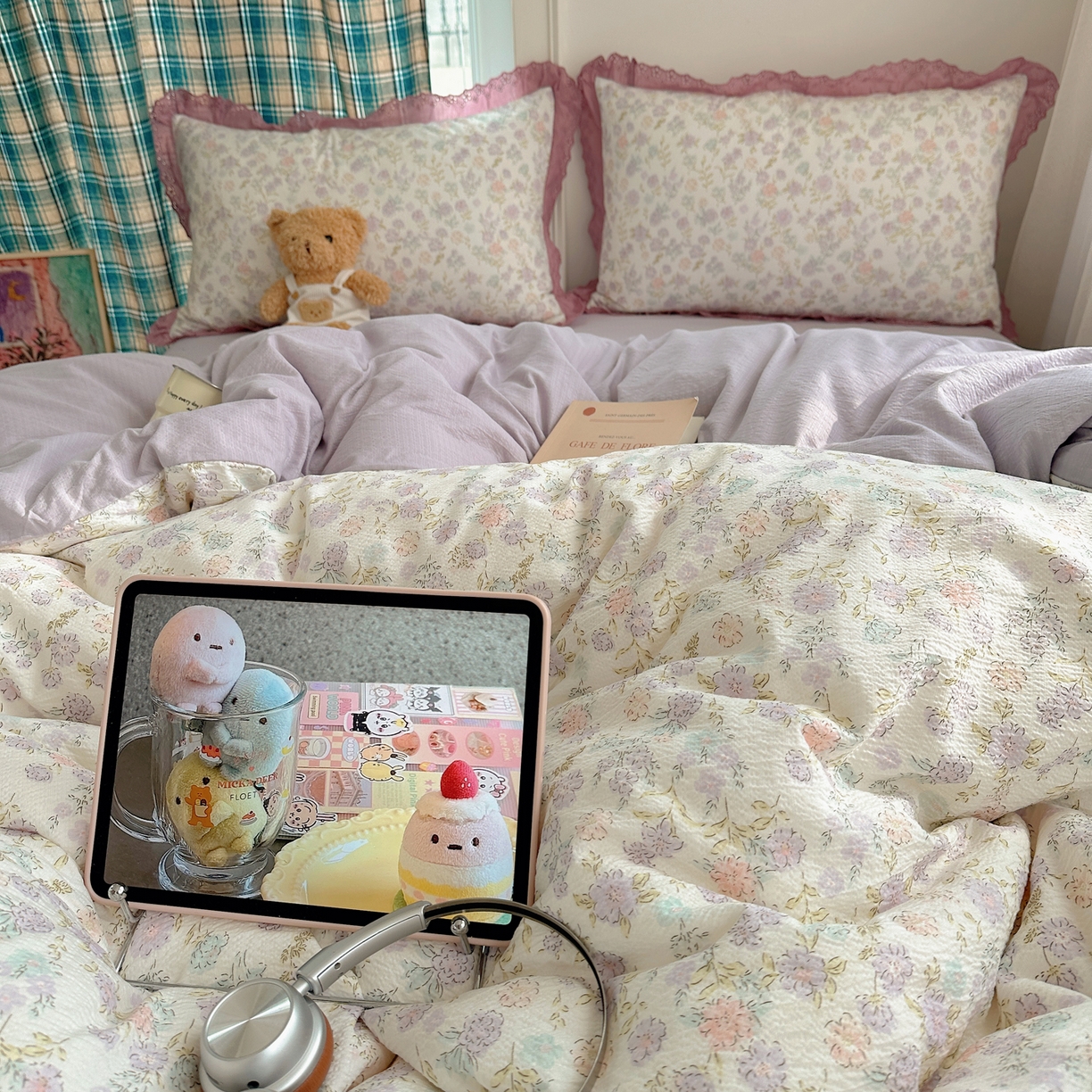 91家纺网 家纺一手货源 找家纺 仟网汇 2026新款彩色花边皱皱纱四件套 花漫漫