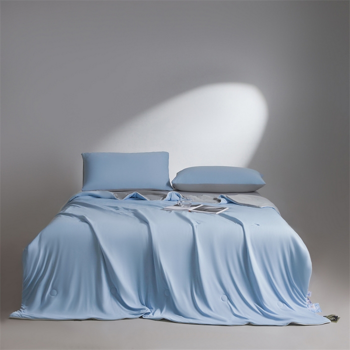 91家纺网 家纺一手货源 找家纺 雯豆家纺 2026春夏新款锦氨夏被空调被子被芯夏季凉感被小冰皮薄被子夏被夏凉被空调被 小冰皮-幽梦蓝+轻奢灰