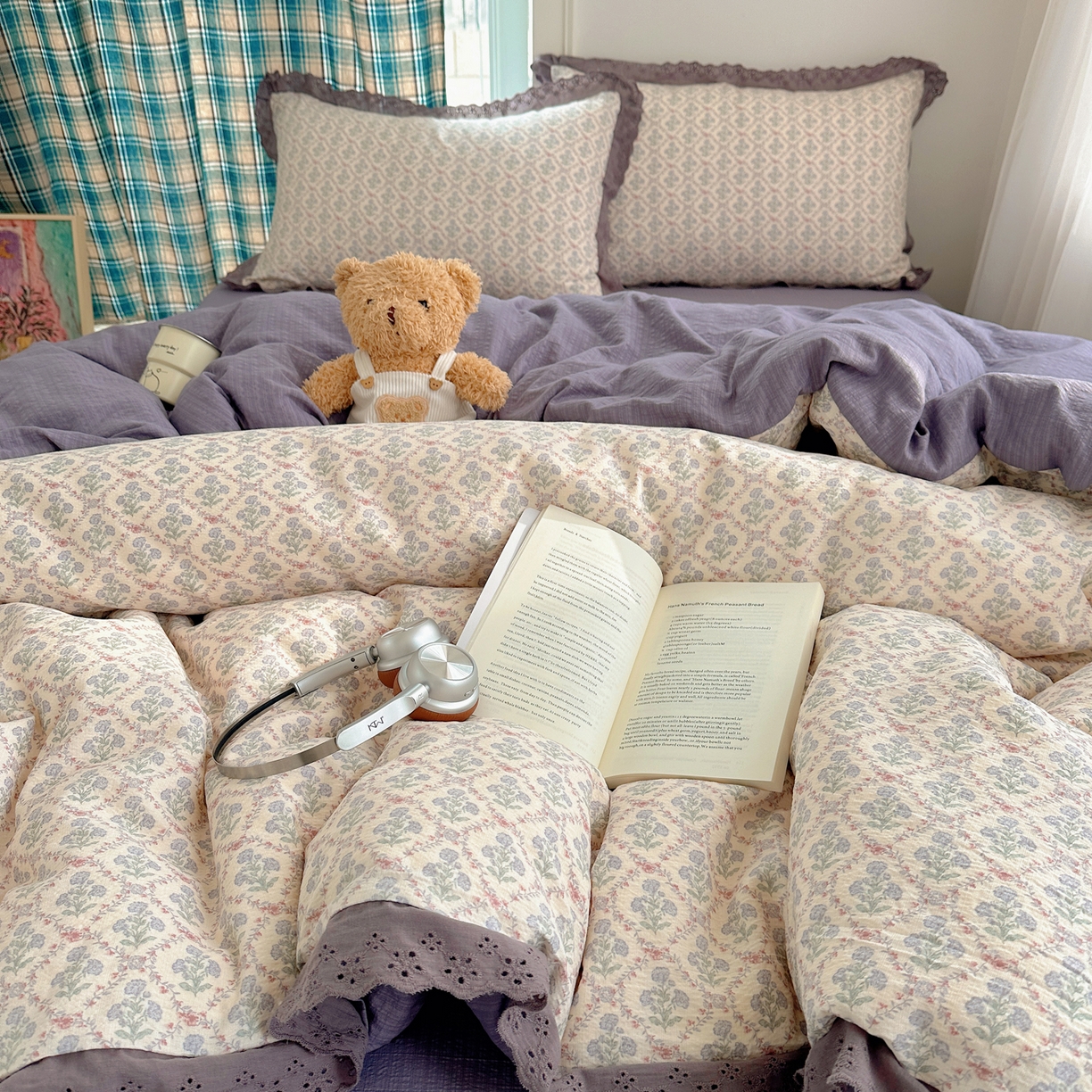 91家纺网 家纺一手货源 找家纺 仟网汇 2026新款彩色花边皱皱纱四件套 花蜜