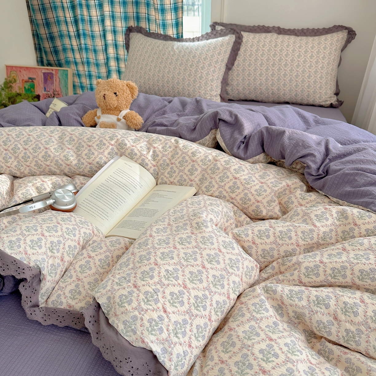 91家纺网 家纺一手货源 找家纺 仟网汇 2026新款彩色花边皱皱纱四件套 花蜜