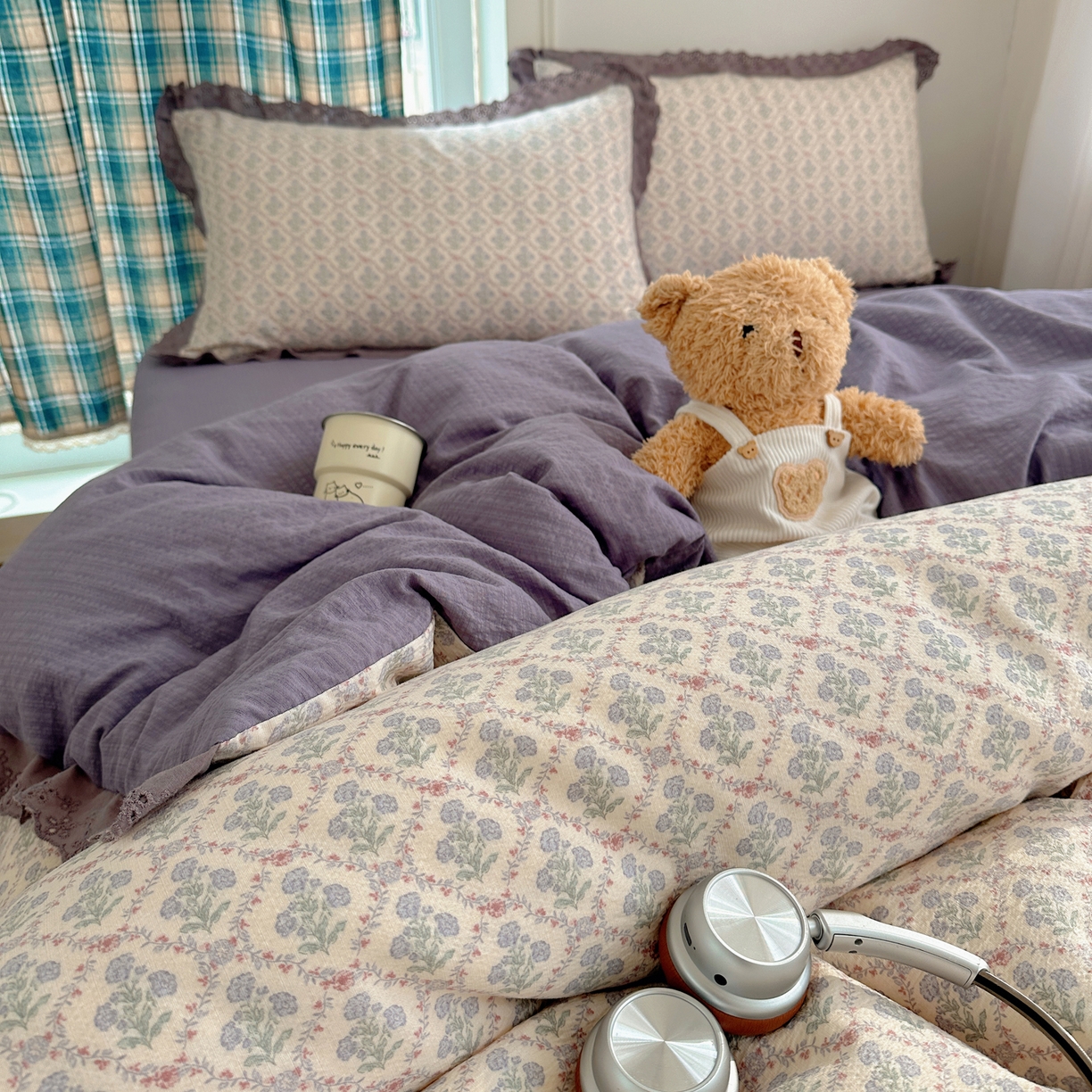 91家纺网 家纺一手货源 找家纺 仟网汇 2026新款彩色花边皱皱纱四件套 花蜜