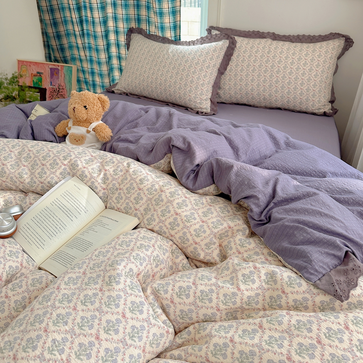 91家纺网 家纺一手货源 找家纺 仟网汇 2026新款彩色花边皱皱纱四件套 花蜜