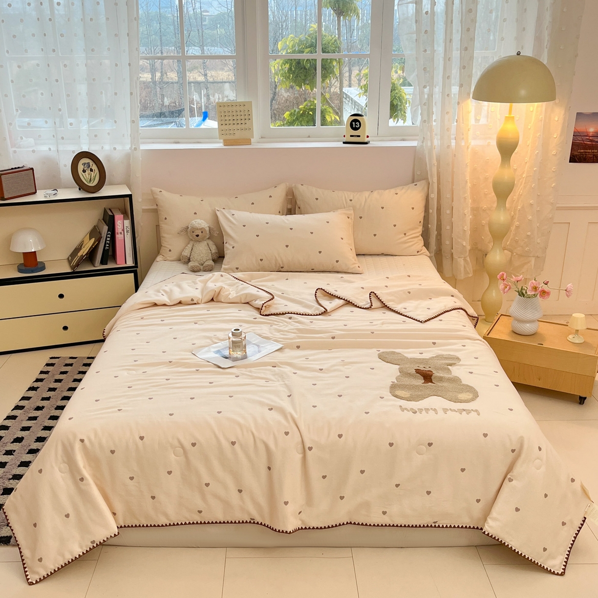 91家纺网 家纺一手货源 找家纺 一加一 2026新款全棉双层纱卡通毛巾绣大豆夏被夏凉被空调被-卡通生活 抱熊小狗