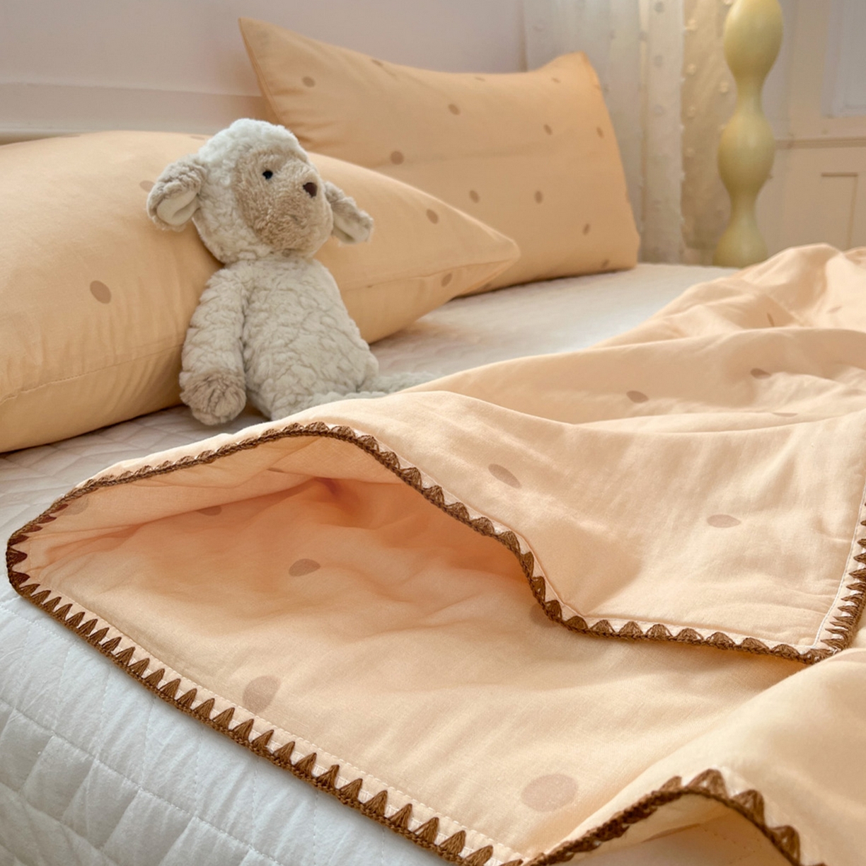 91家纺网 家纺一手货源 找家纺 一加一 2026新款全棉双层纱卡通毛巾绣大豆夏被夏凉被空调被-卡通生活 抱熊小兔