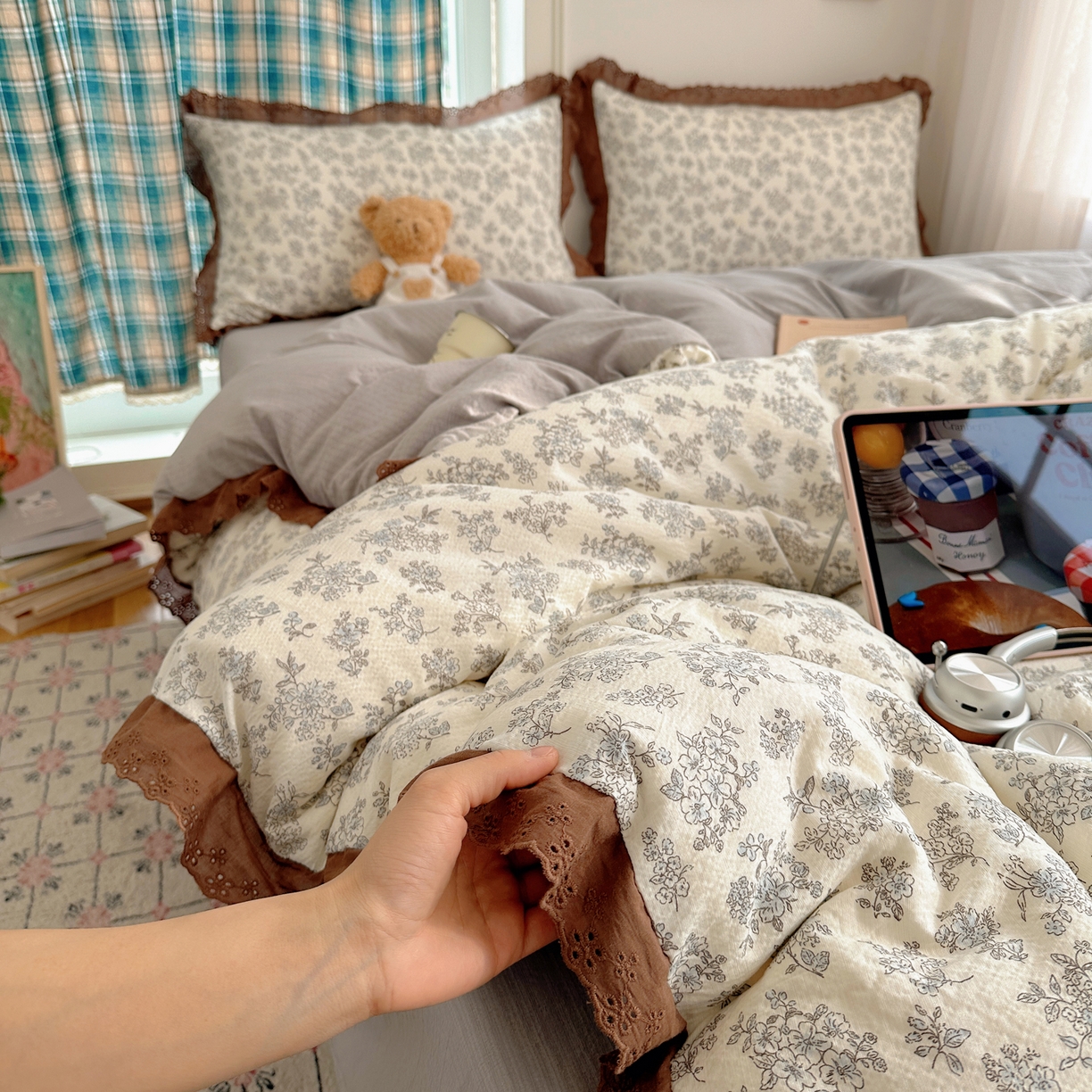 仟网汇 2026新款彩色花边皱皱纱四件套 阑珊