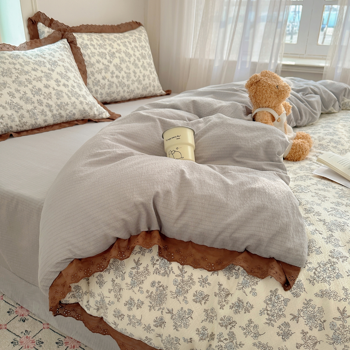 91家纺网 家纺一手货源 找家纺 仟网汇 2026新款彩色花边皱皱纱四件套 阑珊