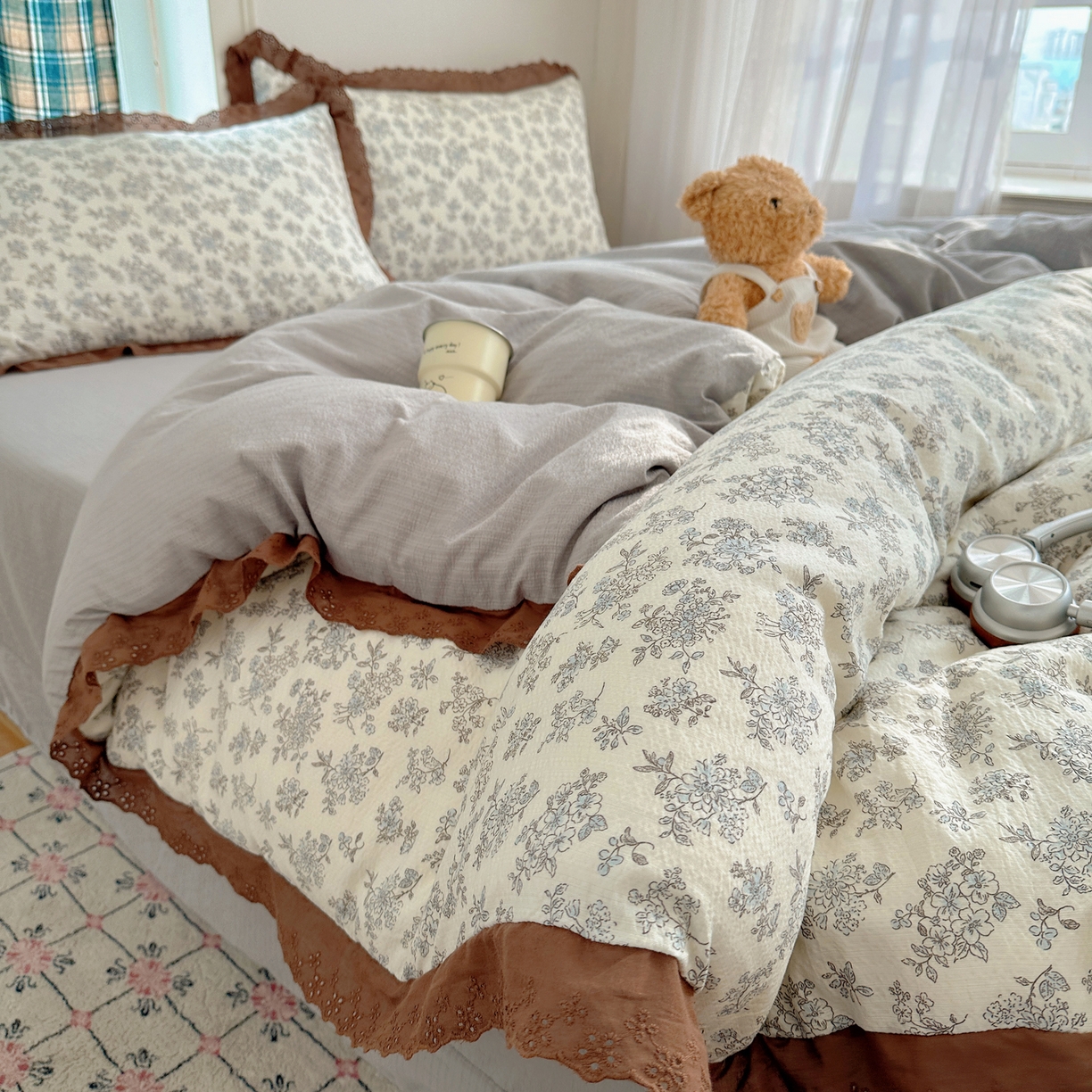 91家纺网 家纺一手货源 找家纺 仟网汇 2026新款彩色花边皱皱纱四件套 阑珊