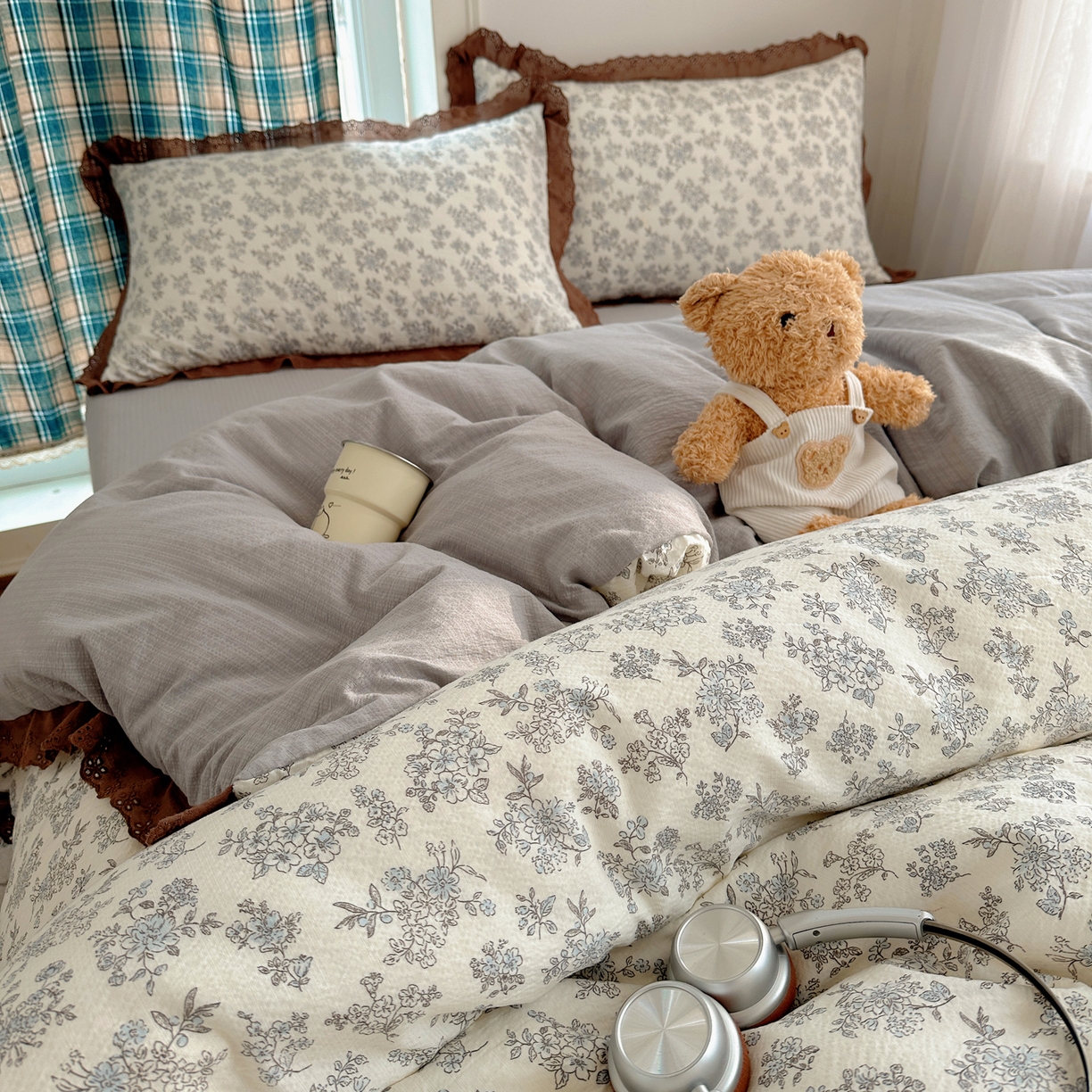 91家纺网 家纺一手货源 找家纺 仟网汇 2026新款彩色花边皱皱纱四件套 阑珊