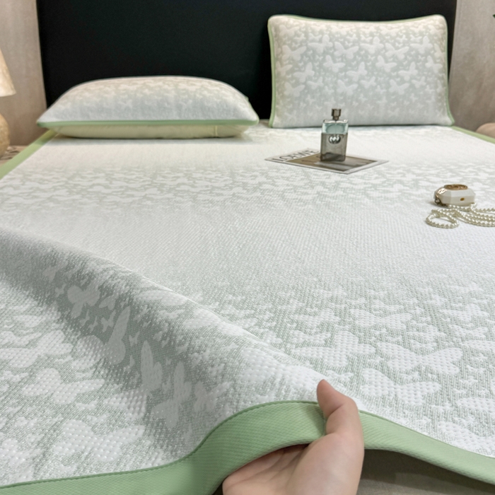 伊人坊 2026新款A类550克凉感提花值过0.21冰豆豆家用凉席子三件套夏季---凉席款 花蝴蝶-绿