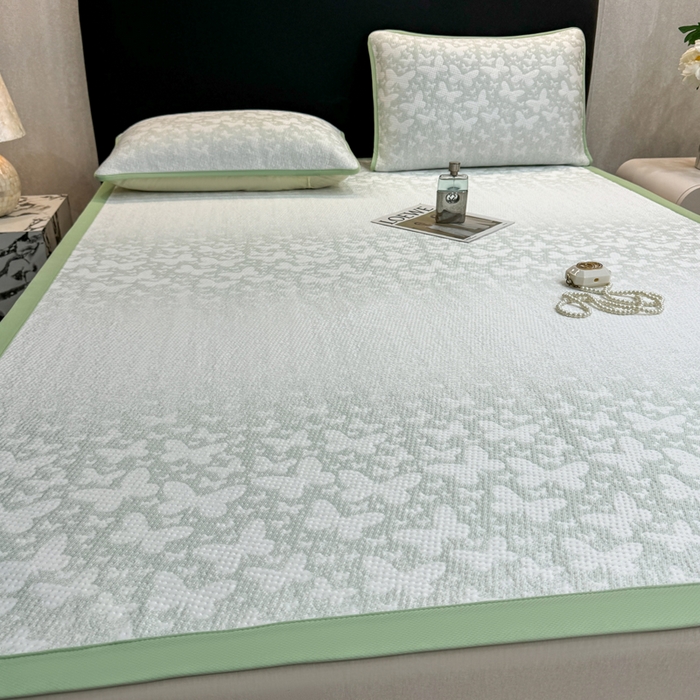 91家纺网 家纺一手货源 找家纺 伊人坊 2026新款A类550克凉感提花值过0.21冰豆豆家用凉席子三件套夏季---凉席款 花蝴蝶-绿