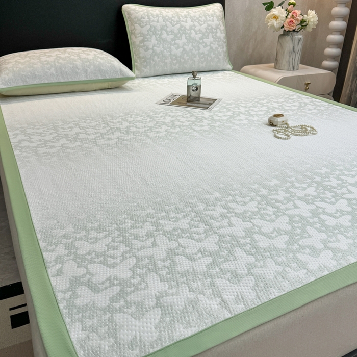 91家纺网 家纺一手货源 找家纺 伊人坊 2026新款A类550克凉感提花值过0.21冰豆豆家用凉席子三件套夏季---凉席款 花蝴蝶-绿