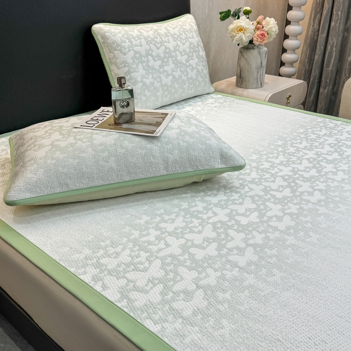 91家纺网 家纺一手货源 找家纺 伊人坊 2026新款A类550克凉感提花值过0.21冰豆豆家用凉席子三件套夏季---凉席款 花蝴蝶-绿