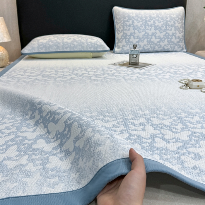 伊人坊 2026新款A类550克凉感提花值过0.21冰豆豆家用凉席子三件套夏季---凉席款 花蝴蝶-蓝