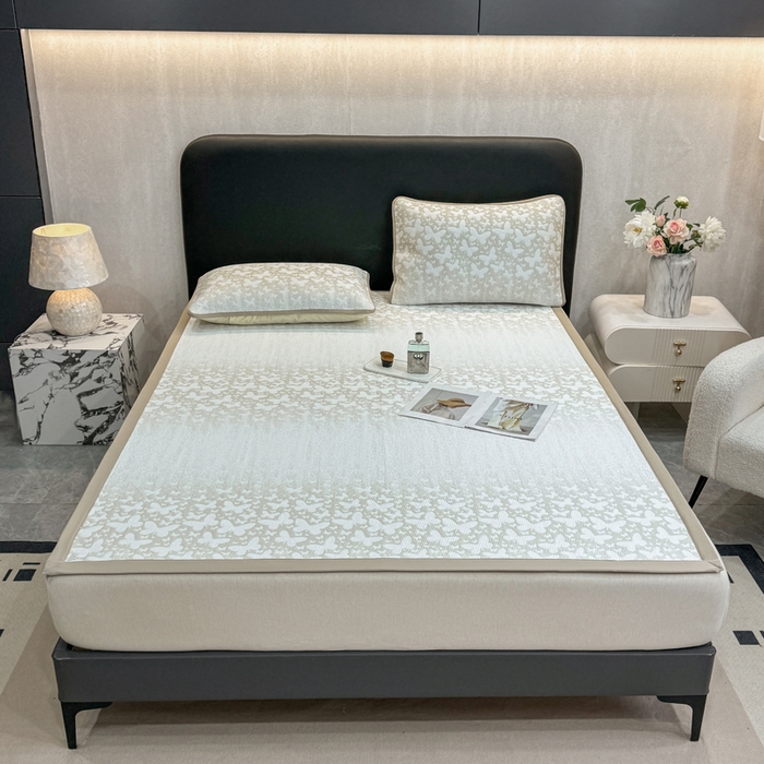 91家纺网 家纺一手货源 找家纺 伊人坊 2026新款A类550克凉感提花值过0.21冰豆豆家用凉席子三件套夏季---凉席款 花蝴蝶-咖