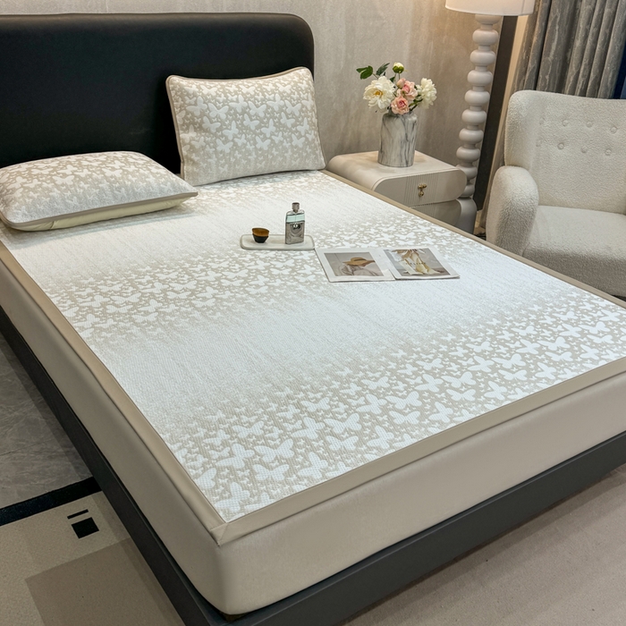 91家纺网 家纺一手货源 找家纺 伊人坊 2026新款A类550克凉感提花值过0.21冰豆豆家用凉席子三件套夏季---凉席款 花蝴蝶-咖