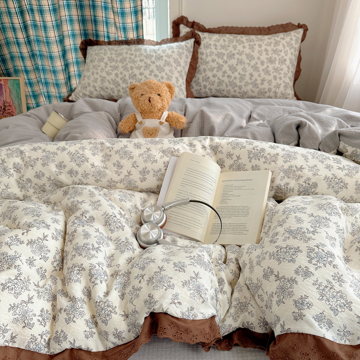 91家纺网 家纺一手货源 找家纺 仟网汇 2026新款彩色花边皱皱纱四件套 阑珊