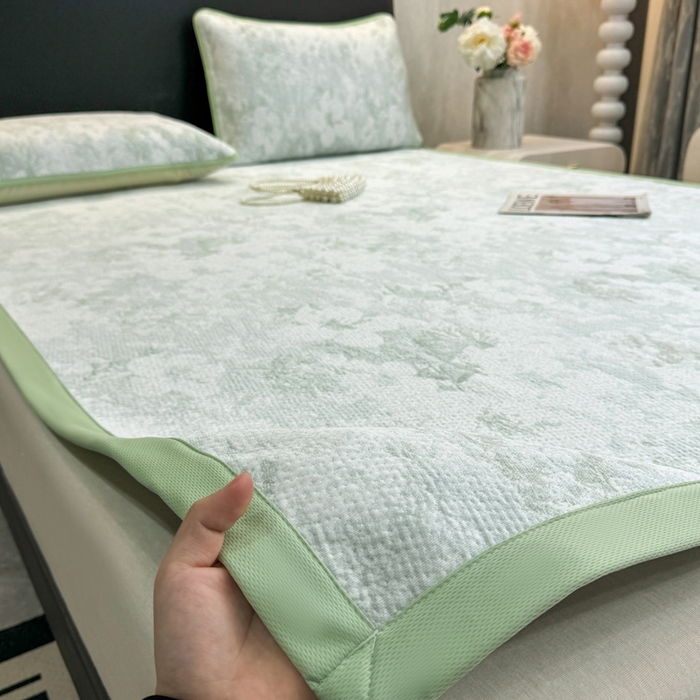 91家纺网 家纺一手货源 找家纺 伊人坊 2026新款A类550克凉感提花值过0.21冰豆豆家用凉席子三件套夏季---凉席款 繁花-绿