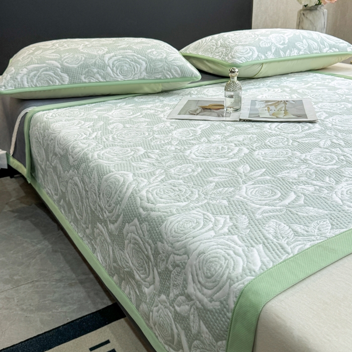 91家纺网 家纺一手货源 找家纺 伊人坊 2026新款A类550克凉感提花值过0.21冰豆豆家用凉席子三件套夏季---凉席款 玫瑰-绿