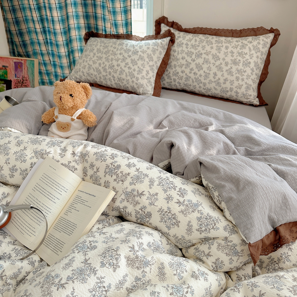 91家纺网 家纺一手货源 找家纺 仟网汇 2026新款彩色花边皱皱纱四件套 阑珊