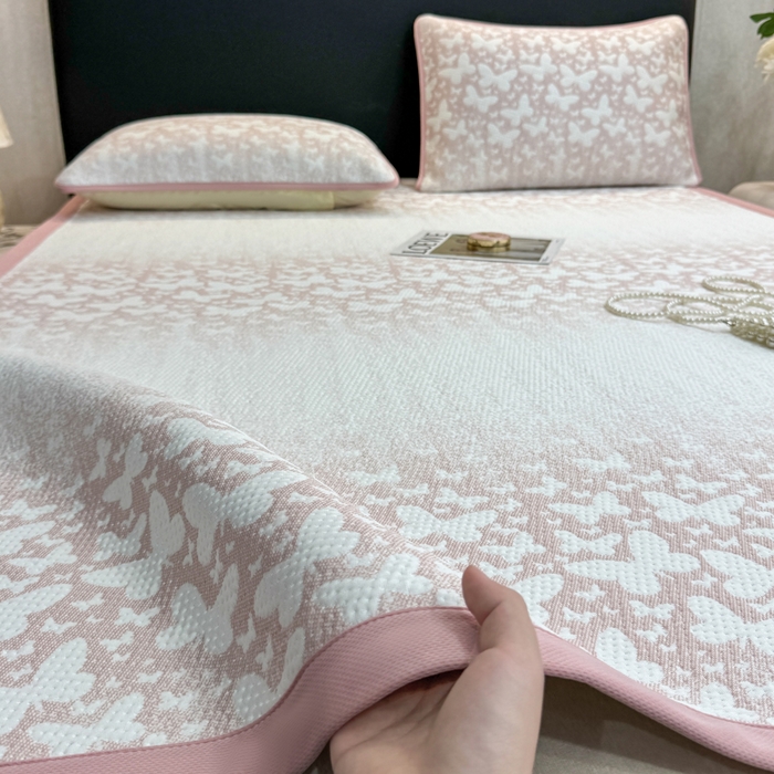 伊人坊 2026新款A类550克凉感提花值过0.21冰豆豆家用凉席子三件套夏季---凉席款 花蝴蝶-粉