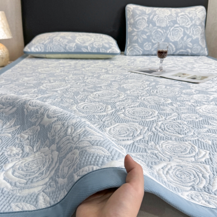 伊人坊 2026新款A类550克凉感提花值过0.21冰豆豆家用凉席子三件套夏季---凉席款 玫瑰-蓝