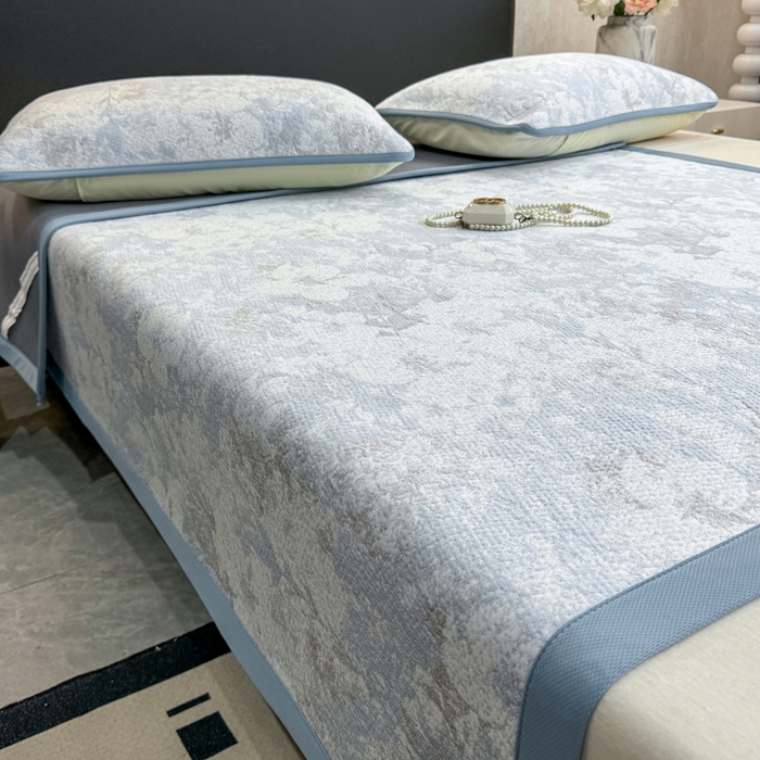 91家纺网 家纺一手货源 找家纺 伊人坊 2026新款A类550克凉感提花值过0.21冰豆豆家用凉席子三件套夏季---凉席款 繁花-蓝