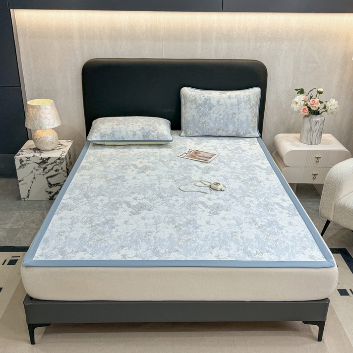 91家纺网 家纺一手货源 找家纺 伊人坊 2026新款A类550克凉感提花值过0.21冰豆豆家用凉席子三件套夏季---凉席款 繁花-蓝