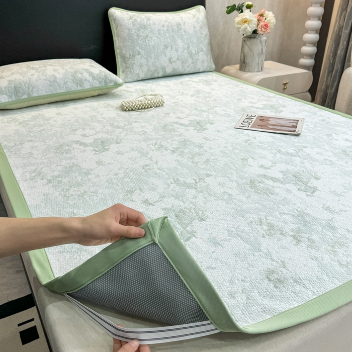 91家纺网 家纺一手货源 找家纺 伊人坊 2026新款A类550克凉感提花值过0.21冰豆豆家用凉席子三件套夏季---凉席款 繁花-绿