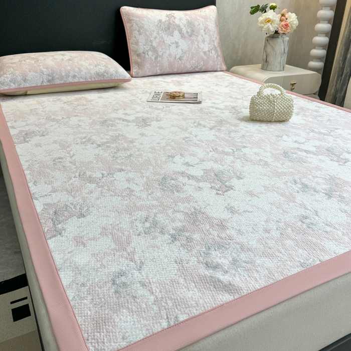 91家纺网 家纺一手货源 找家纺 伊人坊 2026新款A类550克凉感提花值过0.21冰豆豆家用凉席子三件套夏季---凉席款 繁花-粉