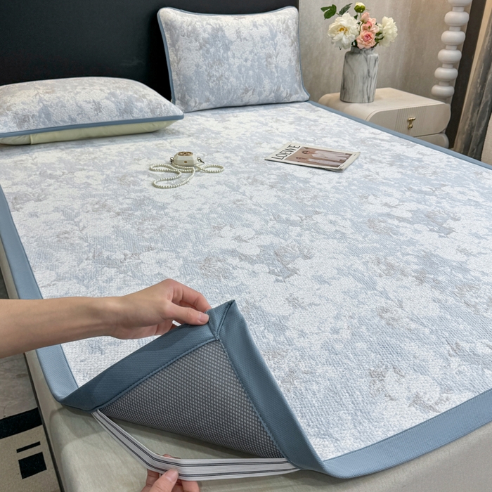 91家纺网 家纺一手货源 找家纺 伊人坊 2026新款A类550克凉感提花值过0.21冰豆豆家用凉席子三件套夏季---凉席款 繁花-蓝