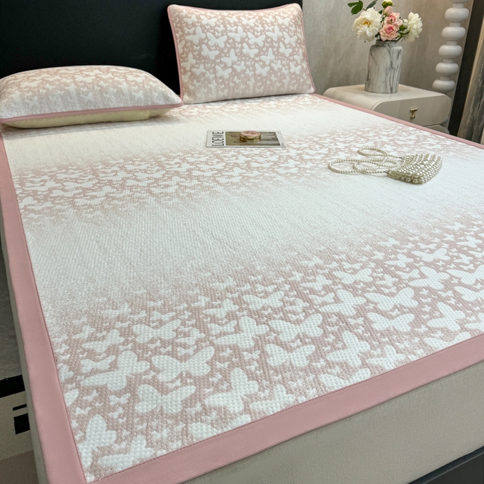 91家纺网 家纺一手货源 找家纺 伊人坊 2026新款A类550克凉感提花值过0.21冰豆豆家用凉席子三件套夏季---凉席款 花蝴蝶-粉