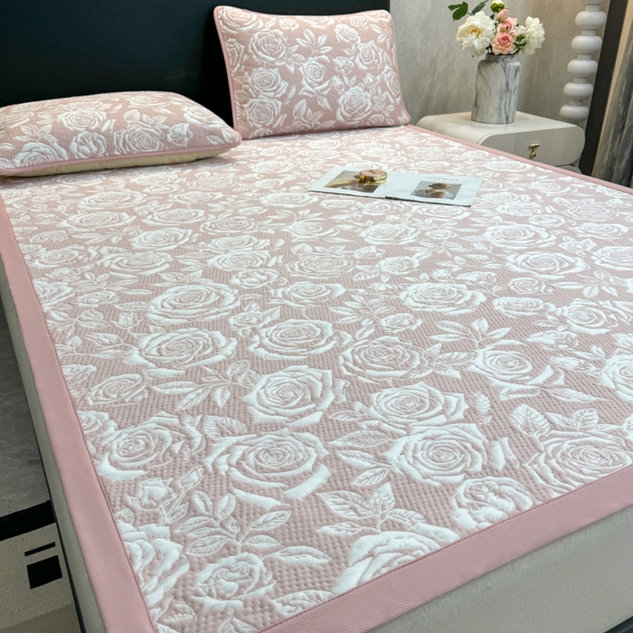 91家纺网 家纺一手货源 找家纺 伊人坊 2026新款A类550克凉感提花值过0.21冰豆豆家用凉席子三件套夏季---凉席款 玫瑰-粉