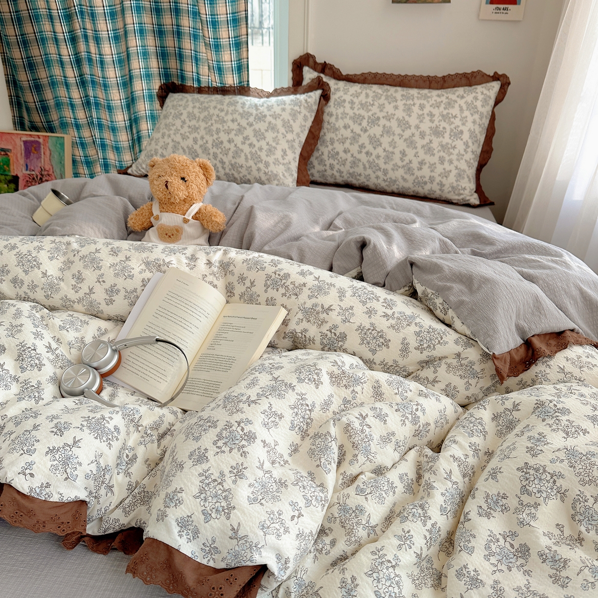 91家纺网 家纺一手货源 找家纺 仟网汇 2026新款彩色花边皱皱纱四件套 阑珊